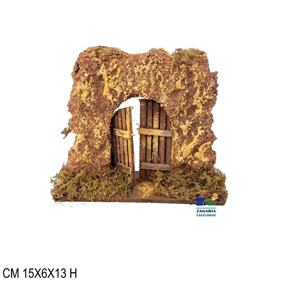 ZAGARIA CASALINGHI PARETE CON PORTONE SCENARIO ACCESSORIO PER PRESEPE SU BASE IN LEGNO ART. 60682