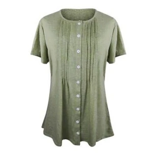 Mujeres Verano Plisada Plisada Mangas Cortas Camiseta Cuello Redondo Prenda para el torso Informal Liso - Imagen 1 de 2