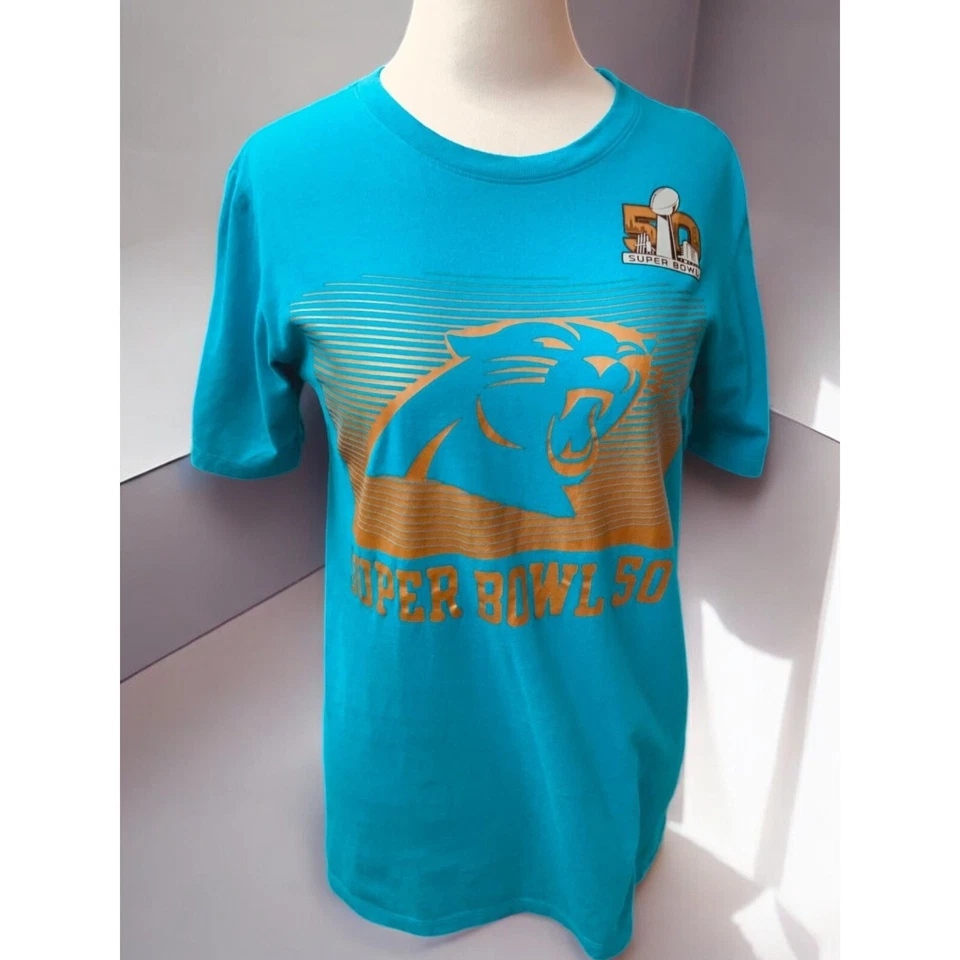 Nike Super Bowl 50 Carolina Panthers Tee Ladies Small Athletic Fit Turquoise - Image 1 of 4