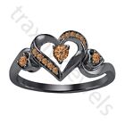 Valentine 1 Ctw Created Smoky Quartz 14k Black Gold Over 3-heart Engagement Ring