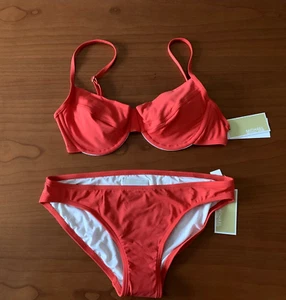 112 $ Michael Kors Damen 2-Teiler Bikini Badeanzug Mohn Größe L - Bild 1 von 5