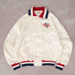 Vintage 80s Bowl America Satin Varsity Jacket L Made in USA Men's White - Picture 1 of 7