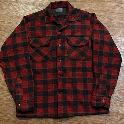 Vintage Pendleton Red & Green Wool Loop Collar Flannel Small Board Shirt USA - Image 1 of 4