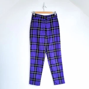 Nasty Gal Tartan Trousers Purple Plaid Pants Cigarette Punk Check High Rise 8 - Picture 1 of 8