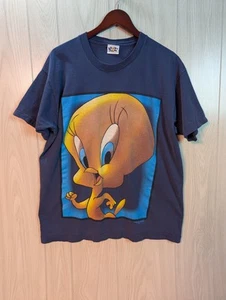 Vintage Looney Toons Tweety Bird Shirt  USA 1996 Warner Brothers Blue Single - Picture 1 of 8