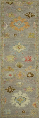 Transitional Oushak Turkish Runner Rug 3x10 Handmade Vegetable Dye Gray Carpet - Image 1 of 4