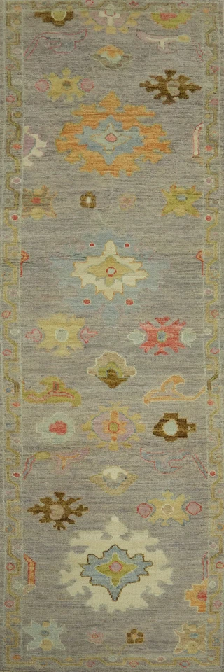 Transitional Oushak Turkish Runner Rug 3x10 Handmade Vegetable Dye Gray Carpet - Image 1 of 4