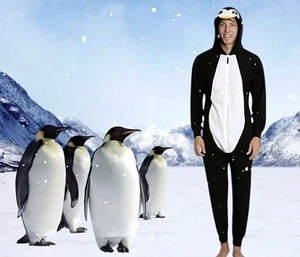 SLEEPHERO Men Large Cozy Novelty Penguin Bodysuit Jumpsuit Pajamas Sleepwear - Picture 1 of 5