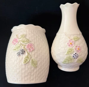 Belleek Summer Briar Duftbrenner mit Teelicht ~ 2004 & passender Knospenvase ~ 2001 - Bild 1 von 6