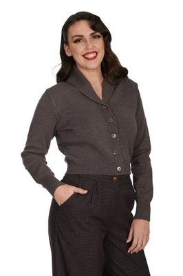 BANNED Apparel Women Grey Retro Vintage 40's 50's Violet Knitted Crop Cardigan - Image 1 of 4