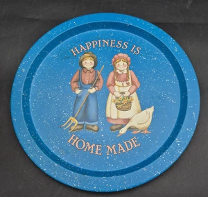 Vintage Blue "Happiness Is Homemade" Decorative Tin 13" Man And Woman, Goose - Picture 1 of 3