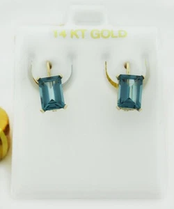 GENUINE 3.54 Cts BLUE ZIRCON DANGLE EARRINGS 14K GOLD -Free Certificate - NWT - Picture 1 of 4