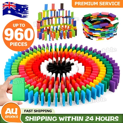 120-960PCS Wooden Domino Blocks Tiles Tumbling Dominoes Knock Down Kids Toys - image 1 of 4
