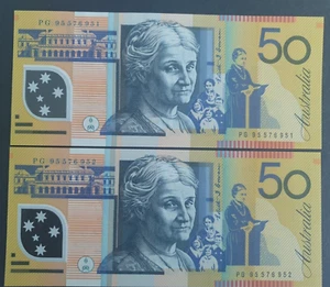 ⭐️Australia 1995 Evans Fraser $50 Banknote Consecutive Pair - about Uncirculated - Picture 1 of 2