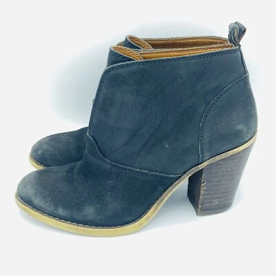 Lucky Brand Black Suede Ankle Boots Leather Booties Low Heel Zip - Image 1 of 4