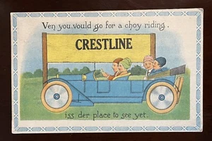 CRESTLINE OHIO OH 1915 POSTCARD DUTCH KIDS Joy Ride Banner GREETINGS - Picture 1 of 2