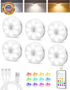 under Cabinet Lighting, Rechargeable Motion Sensor Puck Lights with Remote, 3 Co - Picture 1 of 9