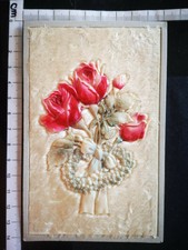 491b CARTOLINA CELLULOIDE E SETA - IN RILIEVO - FIORI FLOREALE - 1909 - SILK