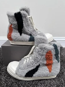Rick Owens Strobe Shearling Pearl Zebra Ramone High Sneaker - Picture 1 of 10