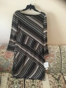 EVAN PICONE long sleeves Black Gold Brown chervon Jersey sheath sweater dress 14 - Picture 1 of 5