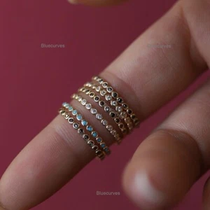 Arizona Turquoise Gemstone Wedding Eternity Band Ring 14k Solid Yellow Gold - Picture 1 of 4