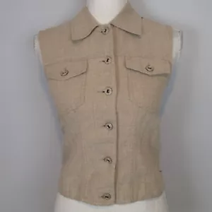Ann Taylor LOFT vtg Vest Womens Sz 2P Linen Button Up Sleeveless Taupe jacket - Picture 1 of 14