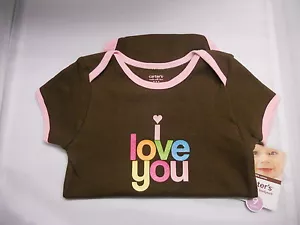 CARTER'S BABY GIRLS BROWN AND PINK BODYSUIT I LOVE YOU SPARKLY SO CUTE!! NWT - Picture 1 of 3