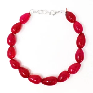 Brazalete de cuentas con forma de pera de rubí rojo de 8" de largo extraído de tierra 165,00 quilates JK 24E263 - Imagen 1 de 2
