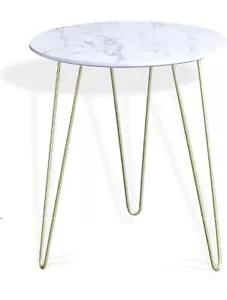 Round Coffee & Drink Side Table, Gold Finish Metal Leg,Marble: W40 x D40 x H45cm - Picture 1 of 3