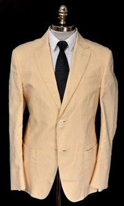 NWT BRIONI Mustard Yellow Beige Candy Striped Cotton Linen Slim Fit Sport Coat M - Picture 1 of 10