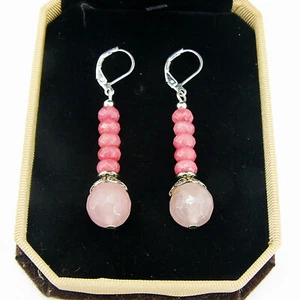 OPERHAUS Rhodochrosite & Rosenquarz Ohrringe earrings Ohrhänger Klappbrisuren - Bild 1 von 3