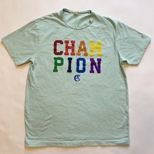 Mens CHAMPION x TODD SNYDER Pale Green PRIDE LGBTQ TShirt LARGE Logo Tee Cotton - Picture 1 of 7