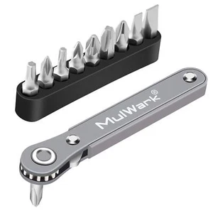 MULWARK 11pc Right Angle Screwdriver 1/4 Mini Ratchet Wrench Grey, Black - Picture 1 of 9