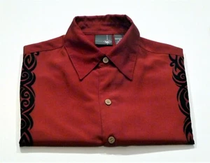 X9 Mens Medium Fire Breathing Dragons Wine Red Black Orange Short Sleeve Shirt - Picture 1 of 4