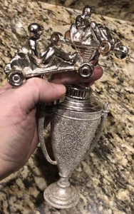 2 Vintage Go Kart Cart Racing Trophy Toppers Solid Metal Silver Tone. - Picture 1 of 9