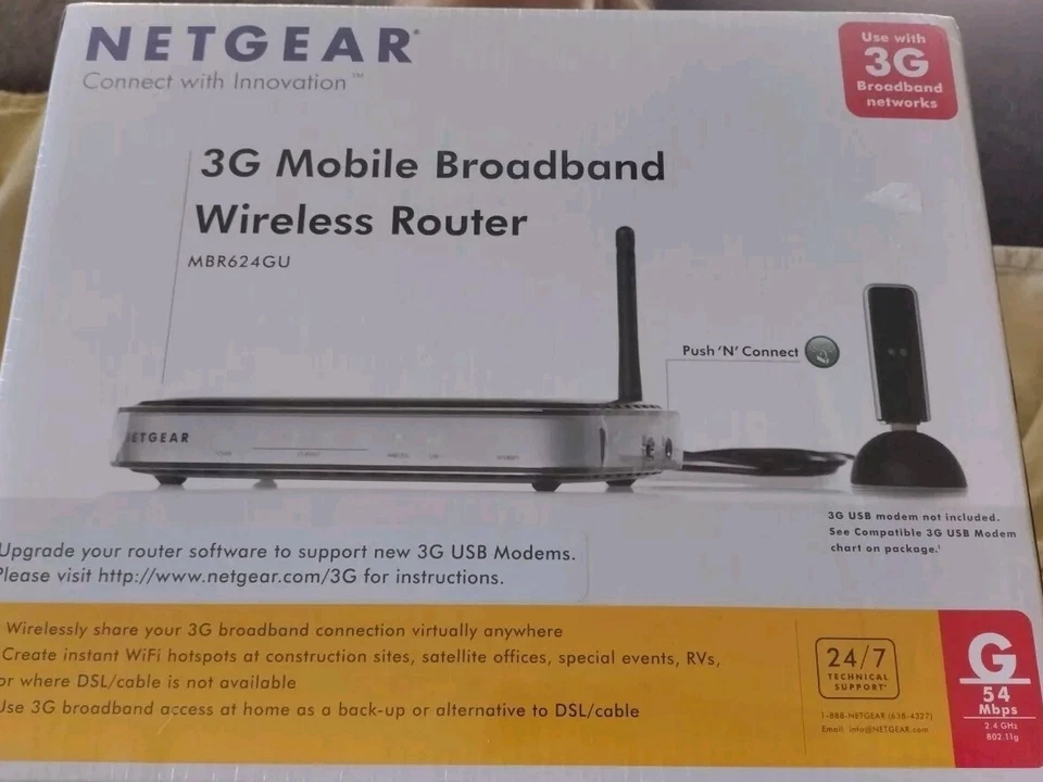 3G WIRELESS ROUTER MOBILE BROADBAND WIFI INTERNET NETGEAR MBR624GU 4-PORT New - Image 1 of 4