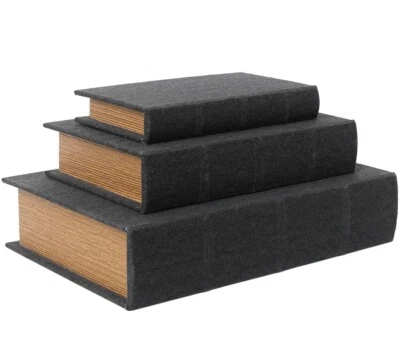 Linen and Wood Decorative Faux Book Boxes With Storage - Set of 3 - Image 1 of 4
