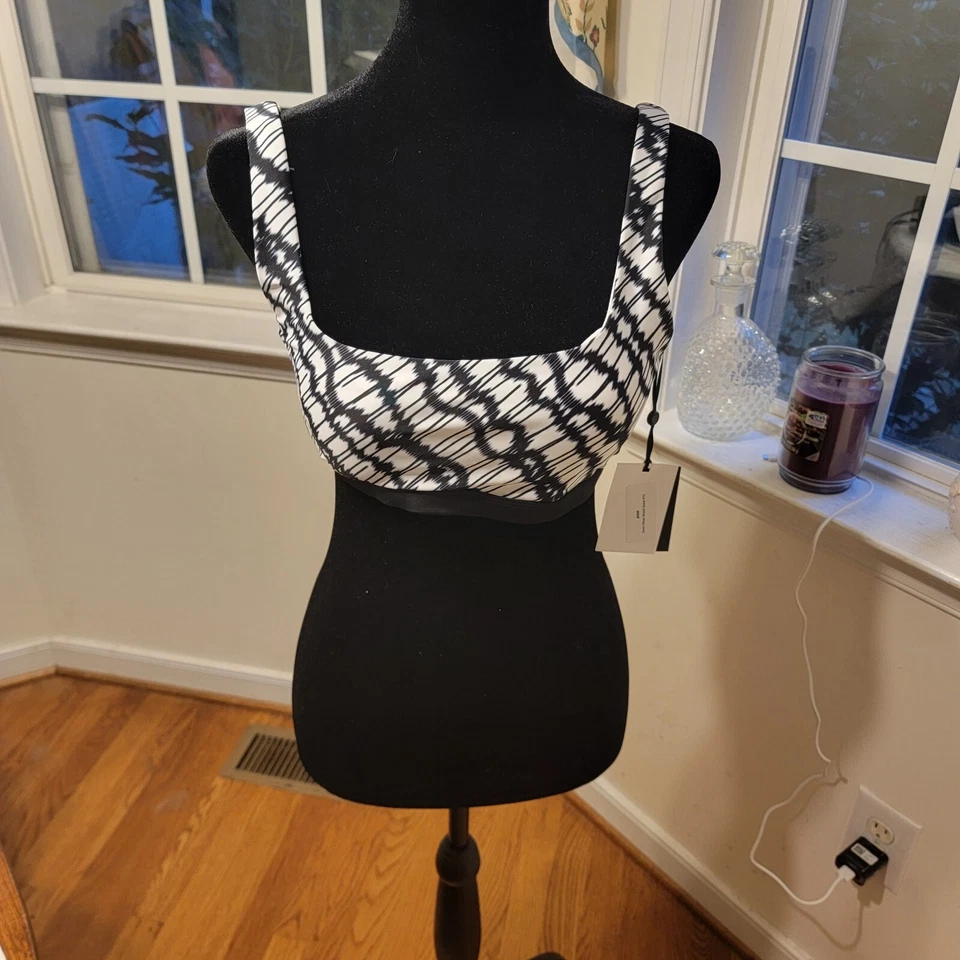 DKNY Printed Square Neck Bikini Swim Top Size Medium B/W Retail