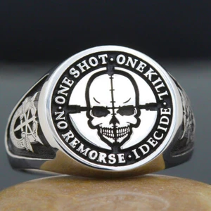 Scharfschützengewehr One Shot One Kill Army Special Force Militär Echt Silber Ring - Bild 1 von 8