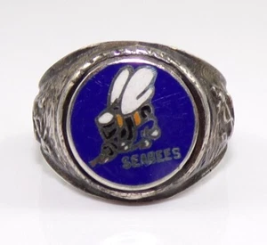 VTG SEABEES WWII Sterling Silver Enamel Nautical Anchor Class Ring Size 8 FZZ - Picture 1 of 5