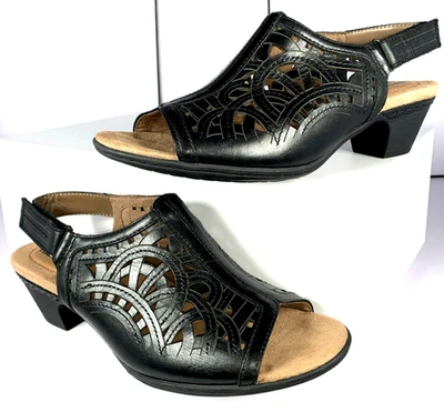Sandalia Rockport para mujer Cobb Hill Abbott High Vamp Sling Back de cuero negro, 7,5 Foto 1 de 4