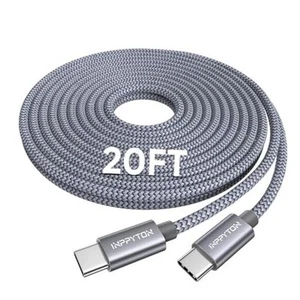 Extra langes USB-C Kabel - Schnellladung, Nylon geflochten - kompatibel 20 Fuß grau - Bild 1 von 8