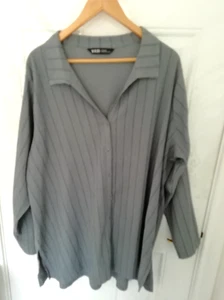 Yours 22 24 Grey Black Crinkle Collared Button Up Shirt Blouse Top Stretchy - Picture 1 of 8