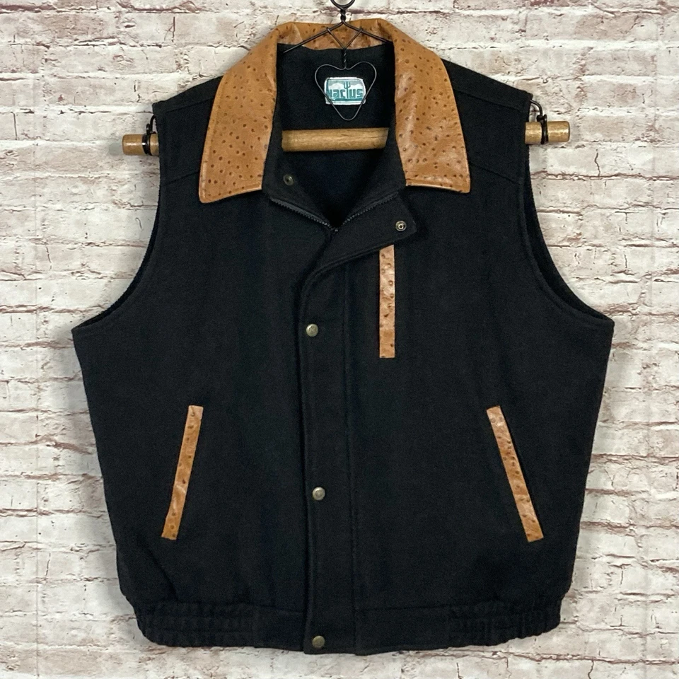 Chaleco de cuero de lana de cactus original vintage para hombre XL forrado de vellón pesado cactus Foto 1 de 4