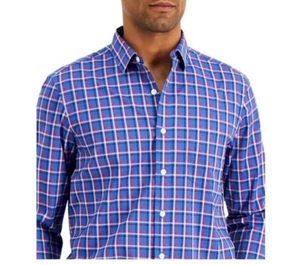 CLUBROOM Mens Blue Plaid Classic Fit Button Down Stretch Casual Shirt XXL - Picture 1 of 2