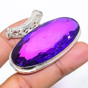 Pink Amethyst Gemstone Handmade 925 Sterling Silver Jewelry Pendant 1.42" J506 - Picture 1 of 2