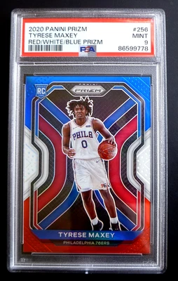 2020 PANINI PRIZM TYRESE MAXEY RED/WHITE/BLUE PRIZM #256   PSA 9 MINT - Image 1 of 3