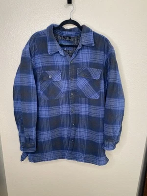 Cherokee Mens Blue Plaid Quilted Flannel Shirt Jacket XL Warm Corded Cuffs Cozy - Image 1 of 4