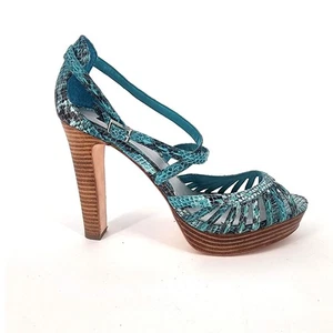 White House Black Market Teal Snakeskin Platform Sandals Women's Size 10M - Picture 1 of 15
