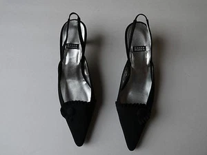 $199 Costa Blanca Black Satin Kitten Heel Cocktail Evening Slingback Pump US 6.5 - Picture 1 of 8